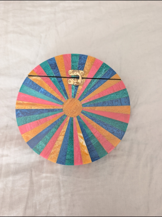 Ramla Handbags - Ramla Handmade Resin Mosaic Sunburst Clutch Bag Round Multi Color Art Deco